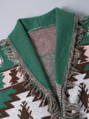  Southwestern Print Long Sleeve Open Front Cardigan