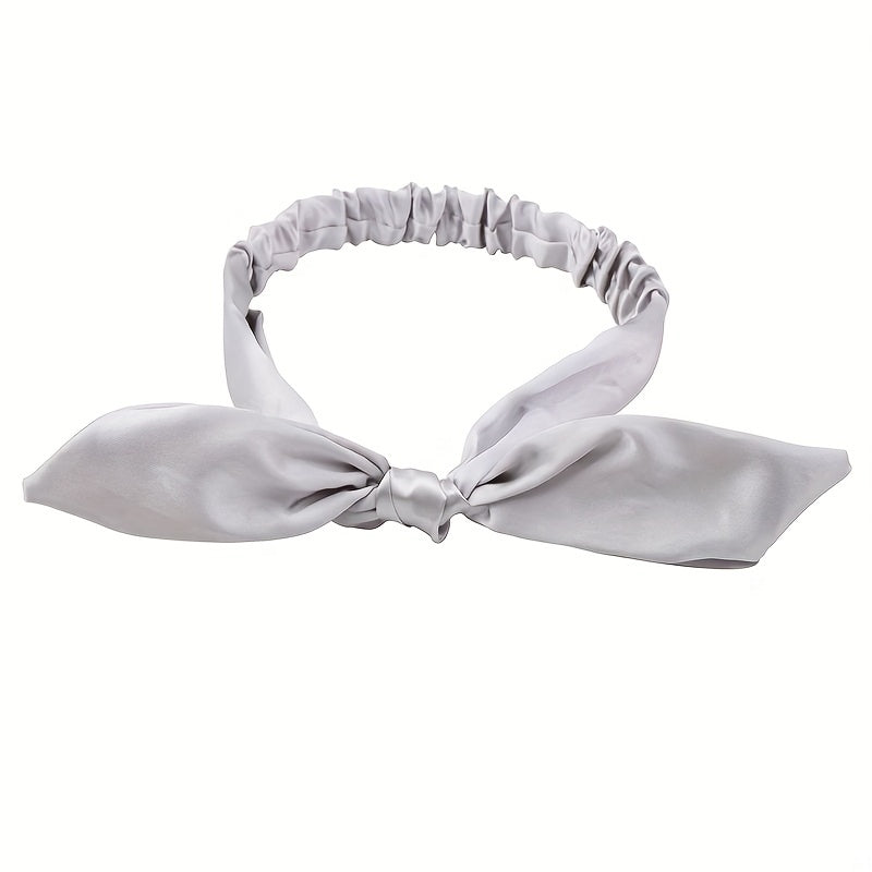 Satin Headband Bowknot Decor Head Hook Stretchy Headdress Silky Hair Band