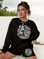  Halloween 2pcs Set Graphic Sweatshirt & Shorts Outfits