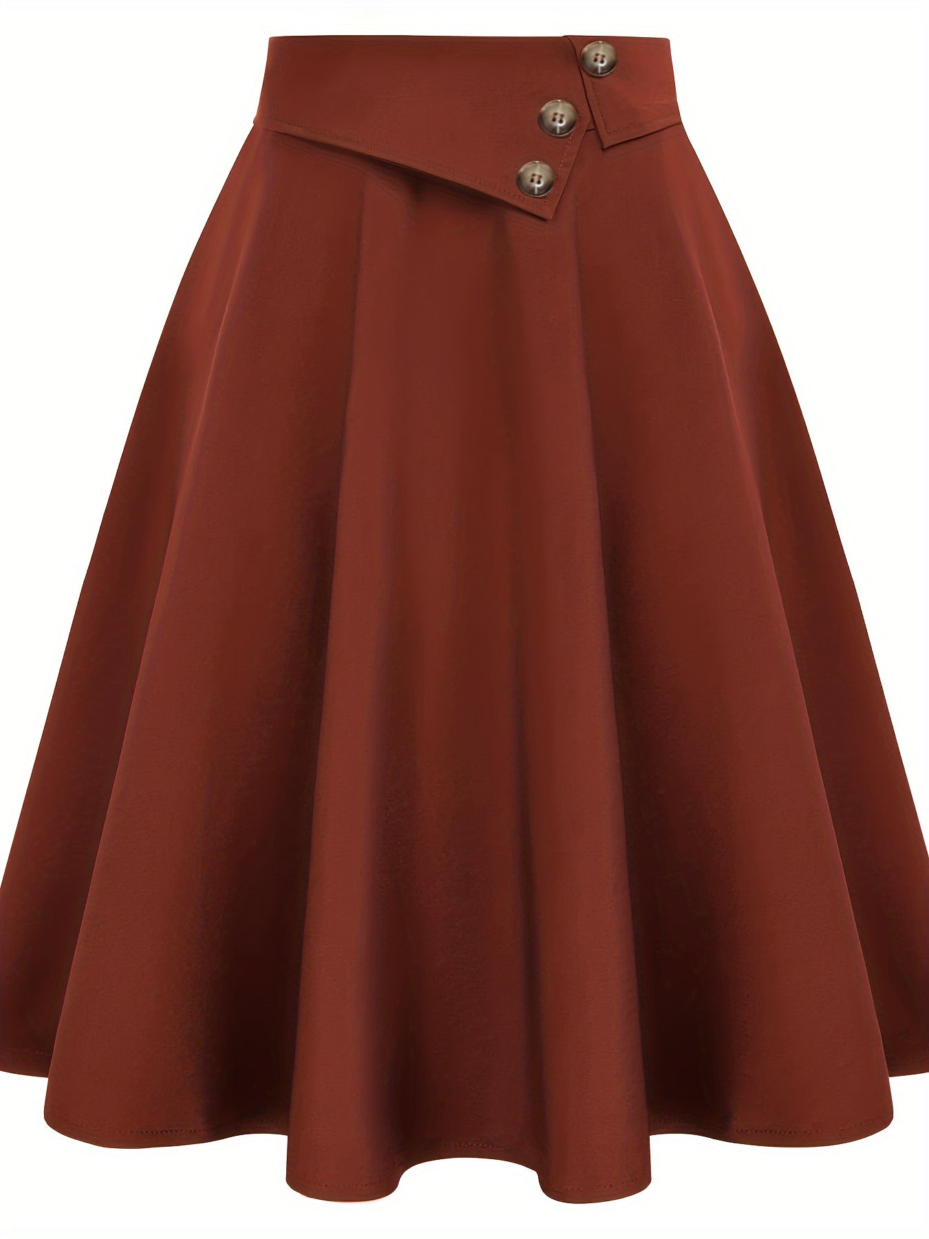 Casual Skirt Women's Solid Button High Rise A line Swing