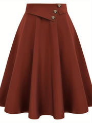  Casual Skirt Women's Solid Button High Rise A line Swing
