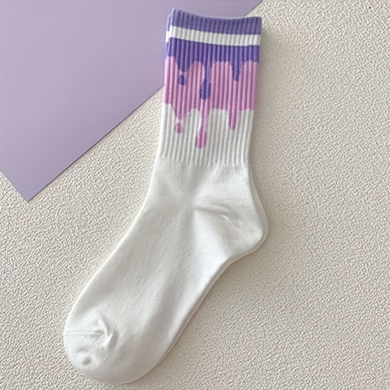 6 Pairs Heart Print Mid Tube Socks Women's Stockings
