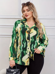 Women's Plus Marble Print Button Up Shirt Top