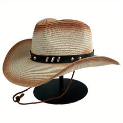 Vintage Cowboy Straw Hat Curved Brim Sun Hat
