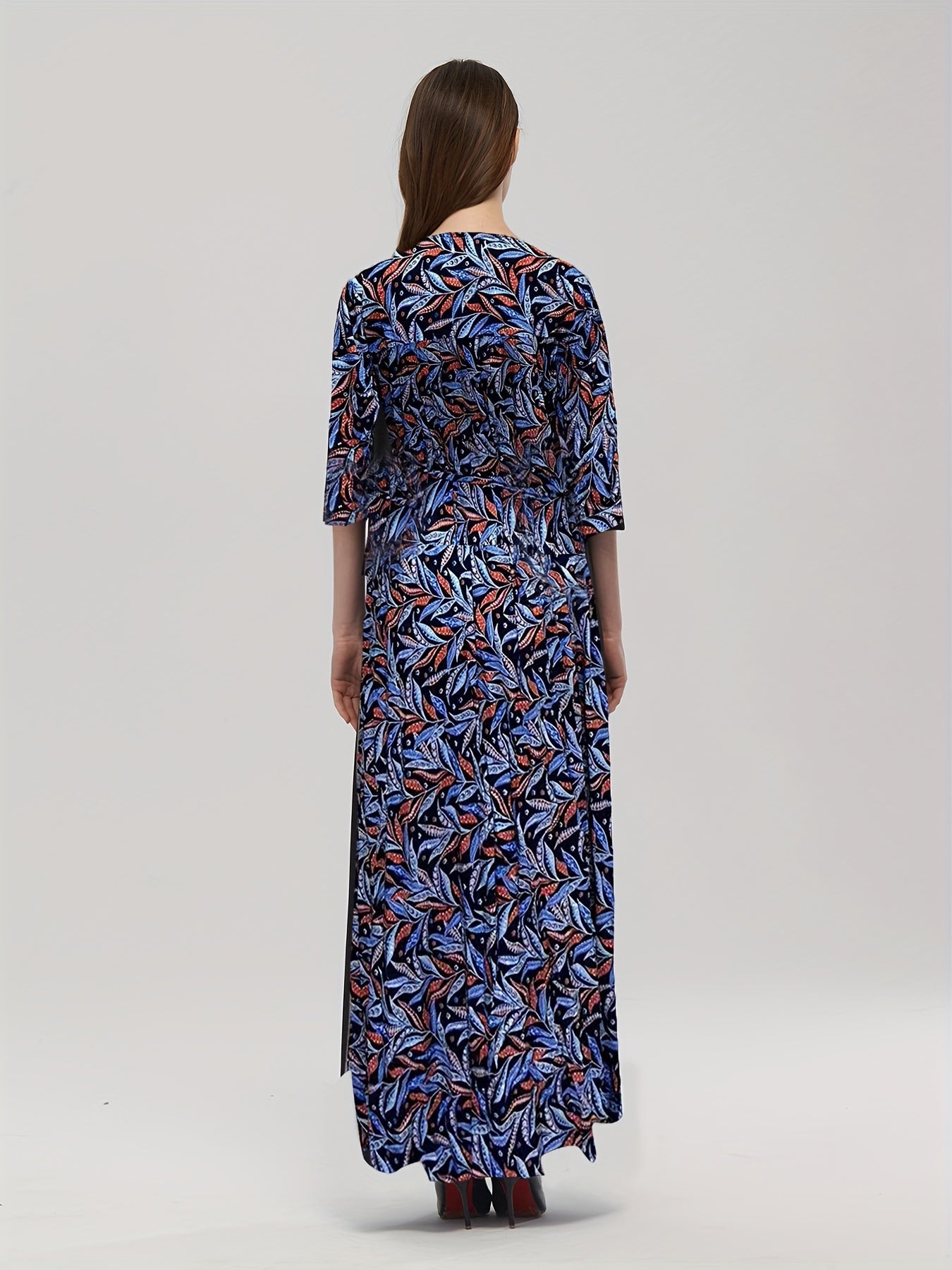  Tropical Print Boho Kaftan Maxi Dress