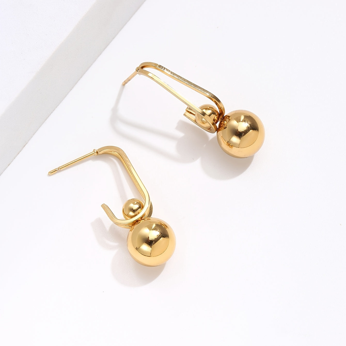 Golden Round Bead Earrings Stainless Steel Ear Jewelry For Women Girls