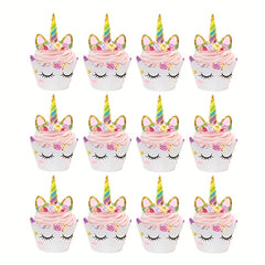 Unicorn Cup Cake Toppers & Wrappers Rainbow Liners, Girl Birthday Party Supplies
