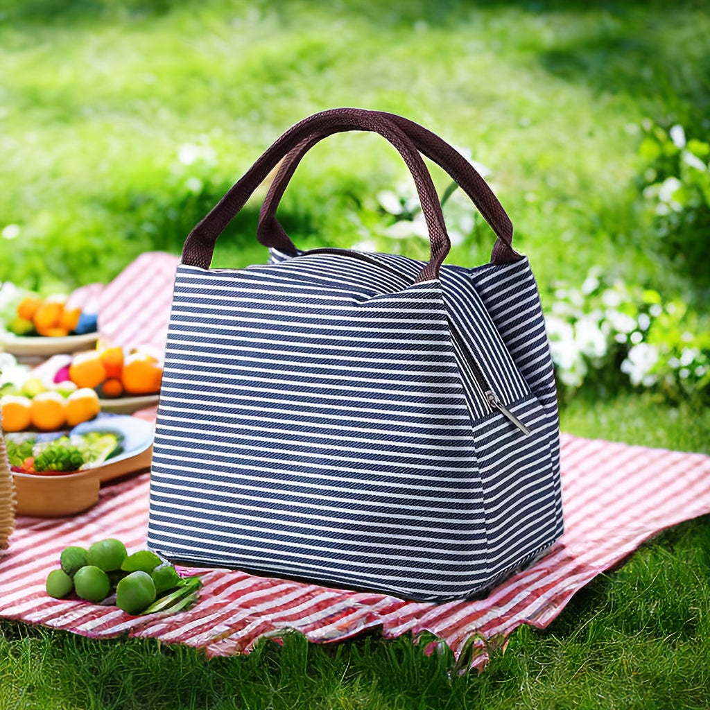 Portable Striped Insulated Bag for Office School Picnic