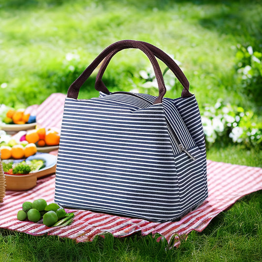 Portable Striped Insulated Bag for Office School Picnic