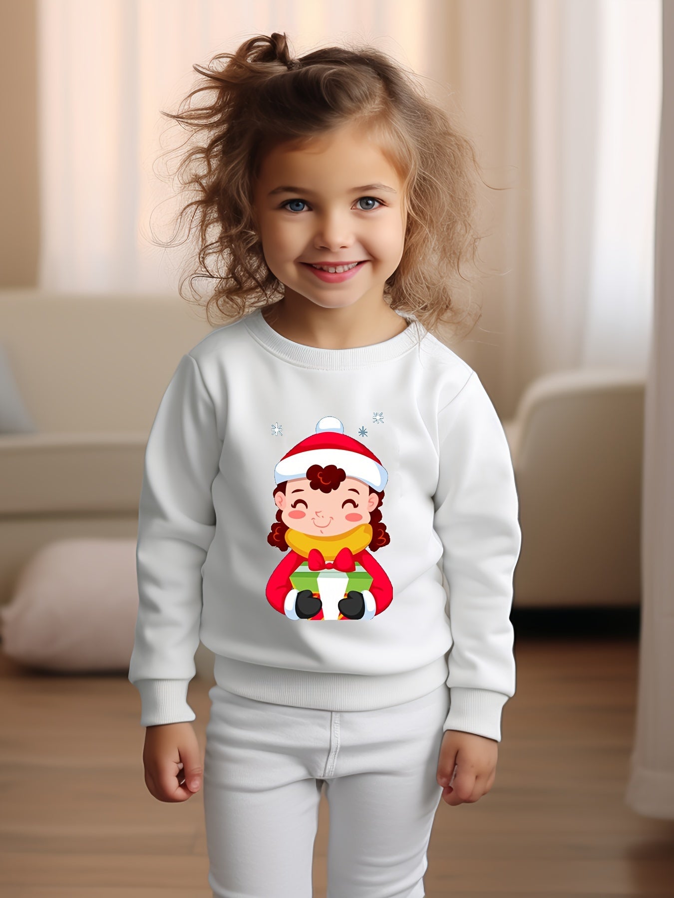Christmas Girl Graphic Crew Neck Long Sleeve Sweatshirt Kids Clothes
