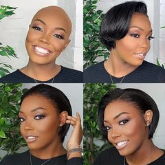 Short Straight Pixie Cut Bob Human Hair Wig 180 Density