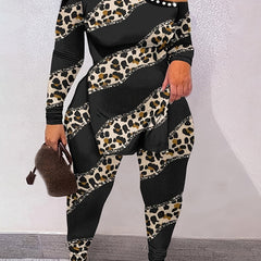 Women's Plus Fluid Print One Shoulder Top & Pants Outfit Set
