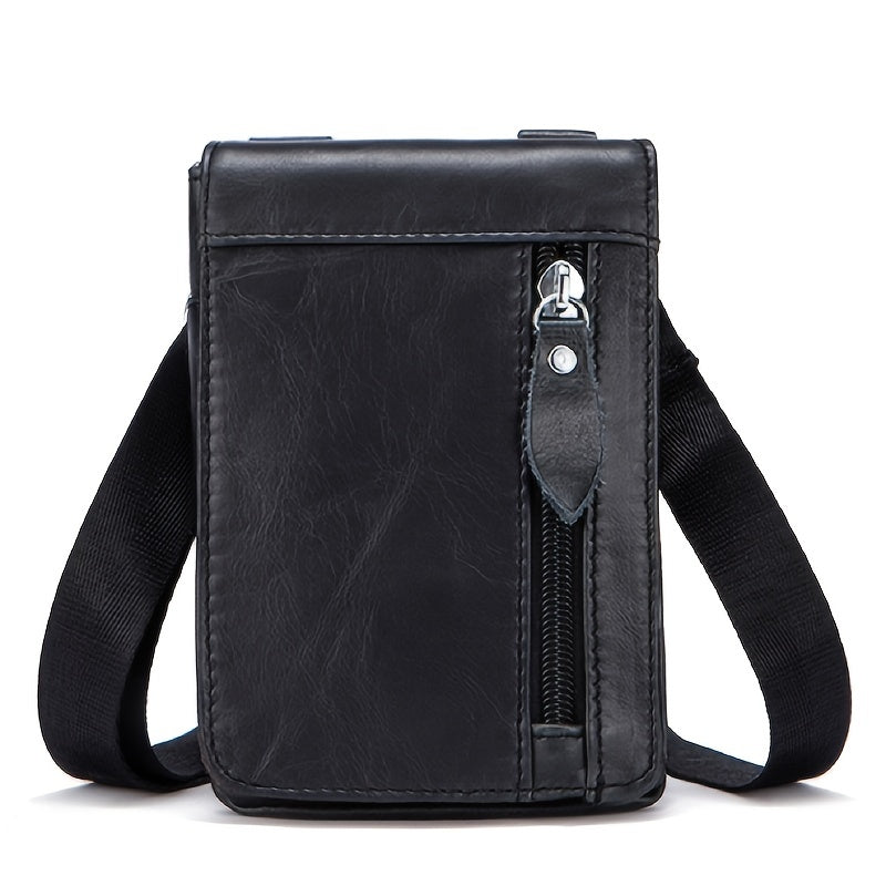 Men's Leather Small Shoulder Bag Messenger Bag Phone Holder Waist Pack
