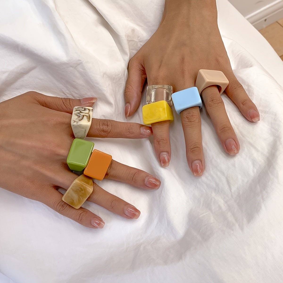 Colorful Square Resin Ring Chunky Stackable Joint Ring