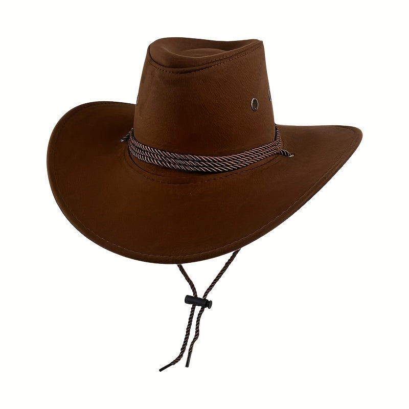 Solid Suede Cowboy Hat Vintage Jazz Fedora Cap Knight Hat Sunscreen