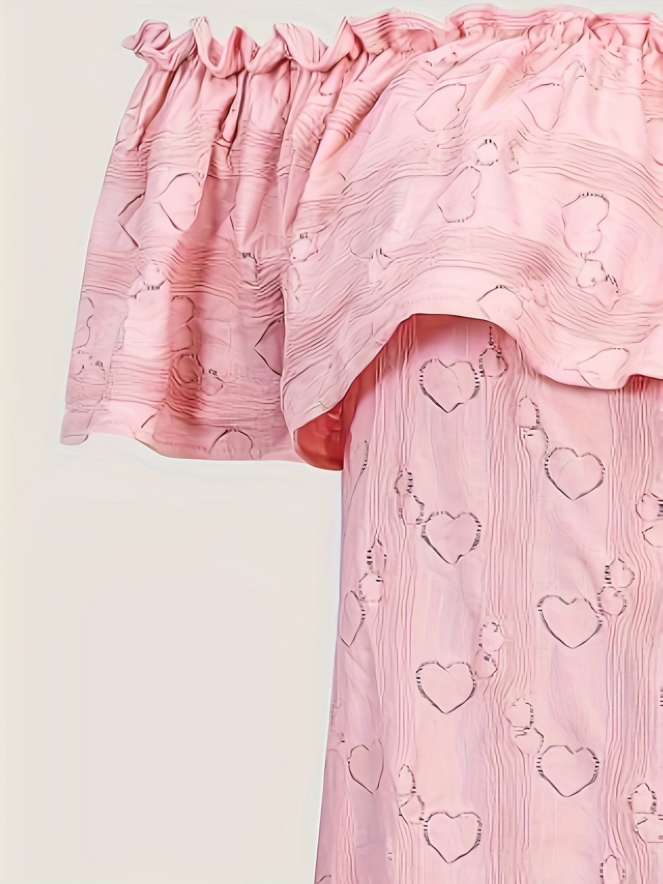  Heart Print Off Shoulder Blouse Ruffle Trim