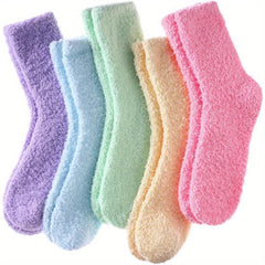 5 Pairs Women's Winter Fuzzy Socks Cozy Fluffy Warm Slipper Socks