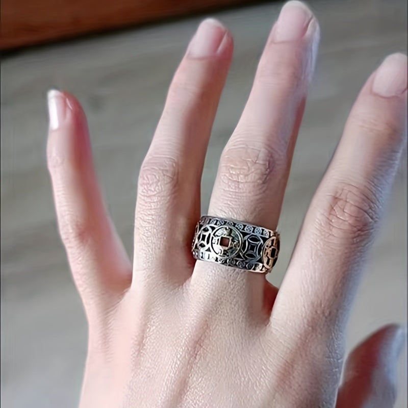 Lucky Five Emperor Copper Money Retro Domineering Ring