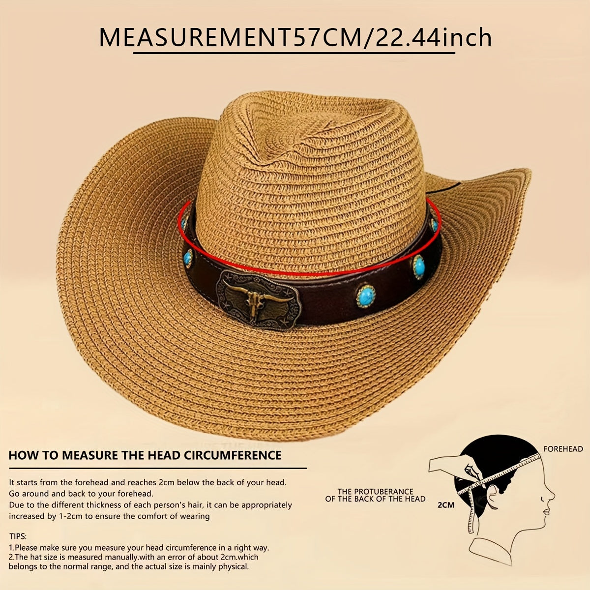 Cattle Head Decor Straw Hat Sunshade for Travel Seaside Unisex