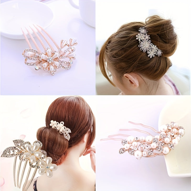 Faux Pearl Flower Hair Comb Rhinestone Hair Comb Head Jewelry