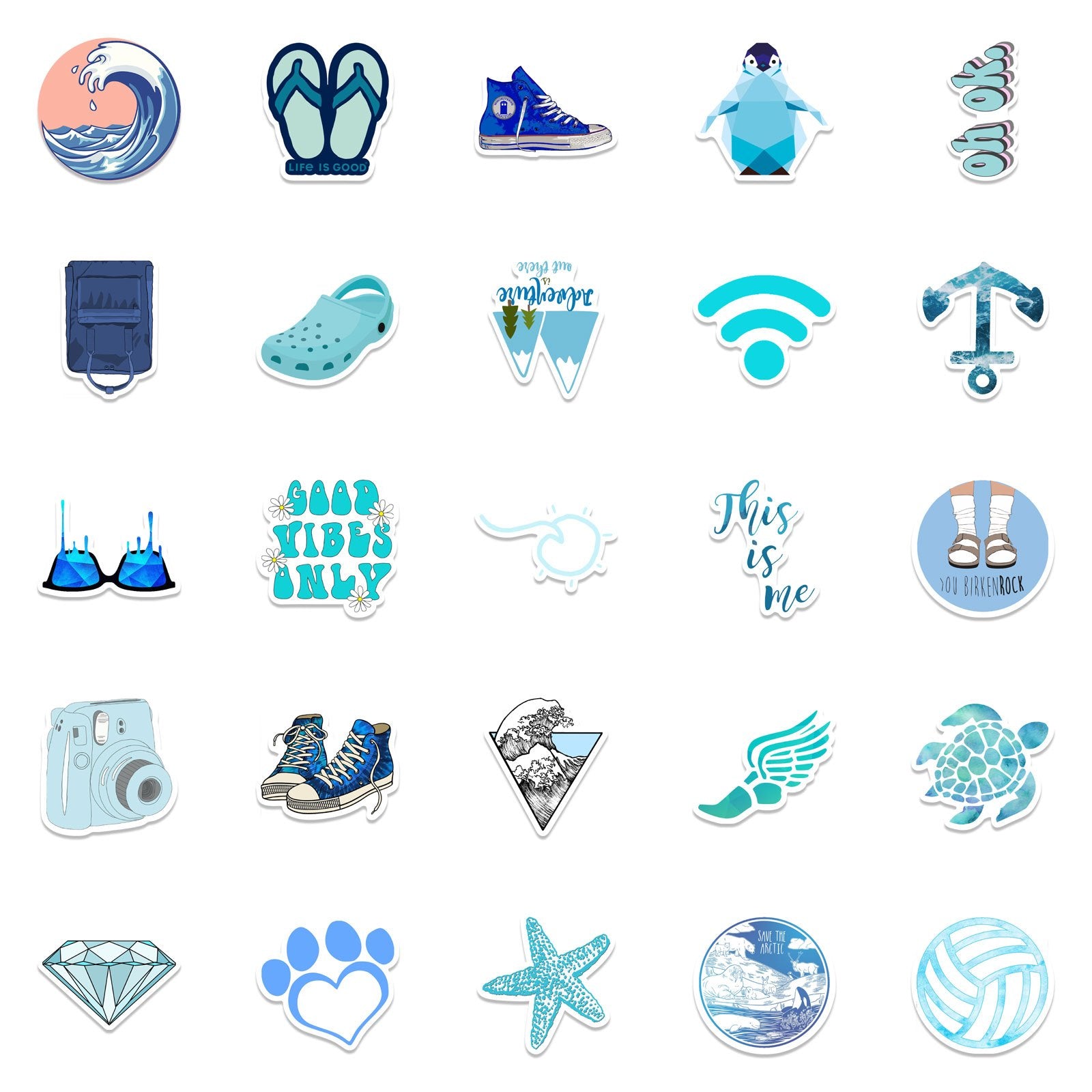 50pcs Waterproof Cartoon Stickers for Water Bottle Laptop Decoration