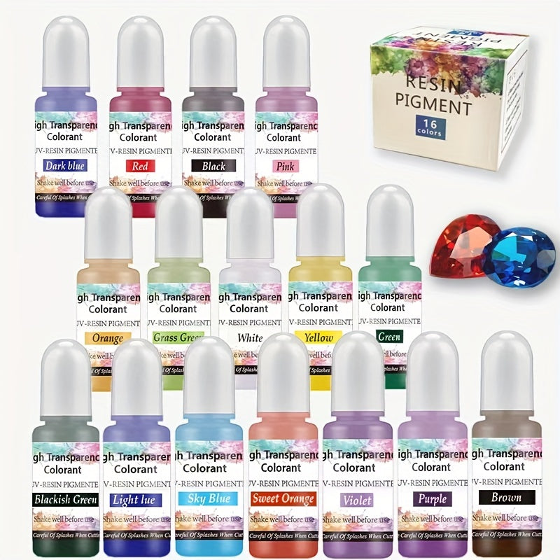 16pcs Epoxy Resin Pigment Set Alcohol Colorant Dye Art Ink For UV Epoxy Mold