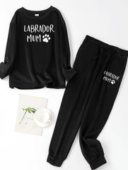  Puppy Print Lounge Set Fleece Lined Top & Joggers Pajamas
