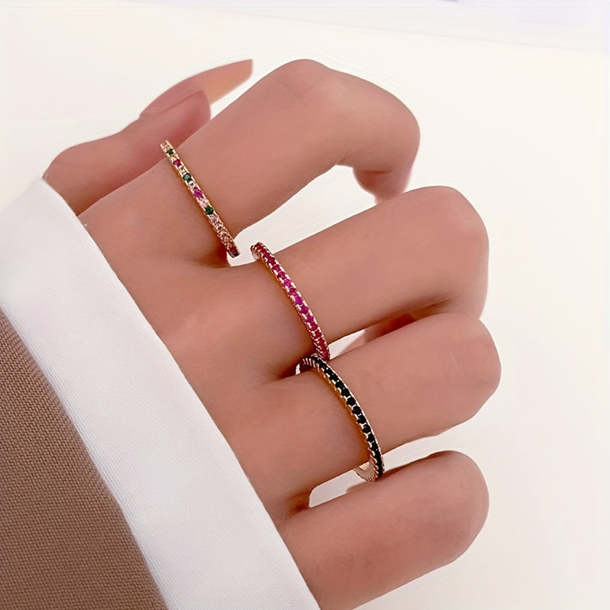 14k Plated Ring with Rhinestone Round Inlay, Perfect Gift for Friends