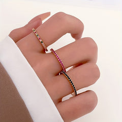 14k Plated Ring with Rhinestone Round Inlay, Perfect Gift for Friends