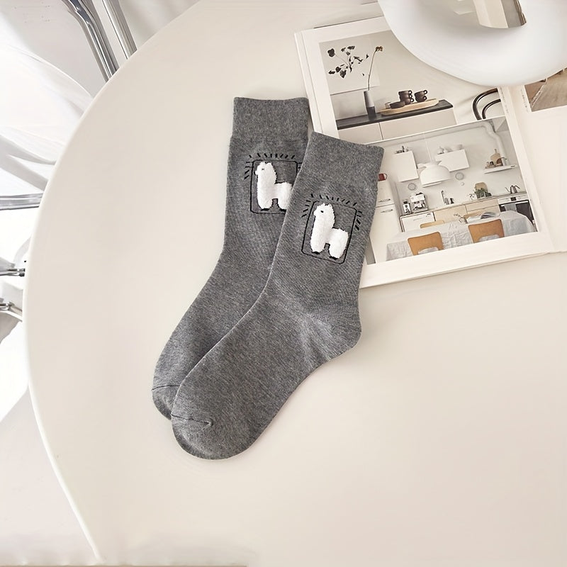 6 Pairs Alpaca Print Socks Women's Mid Tube Stockings