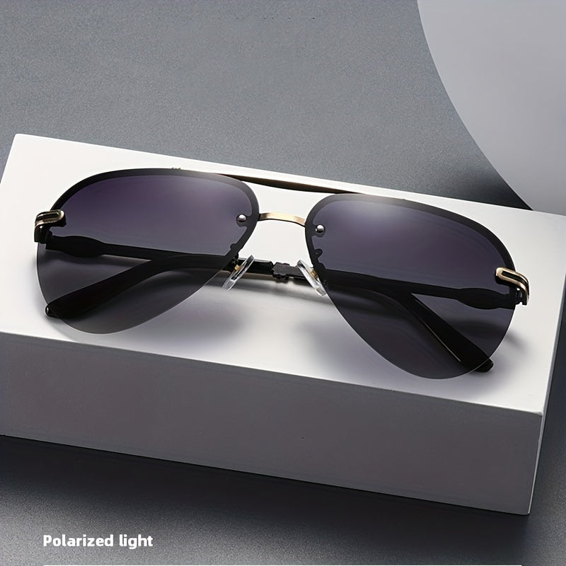 Men's Polarized Rimless Metal Sunglasses UV Protection