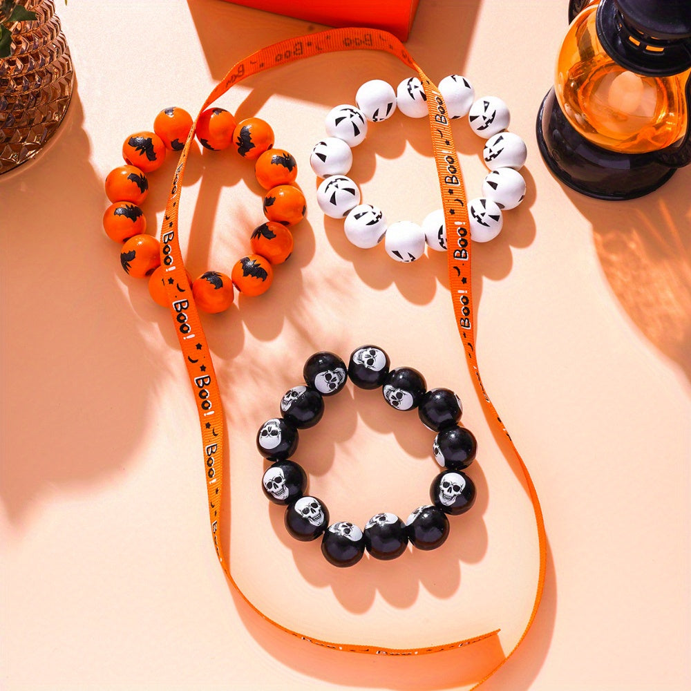 4pcs Halloween Bracelet Wooden Bead Skull Element