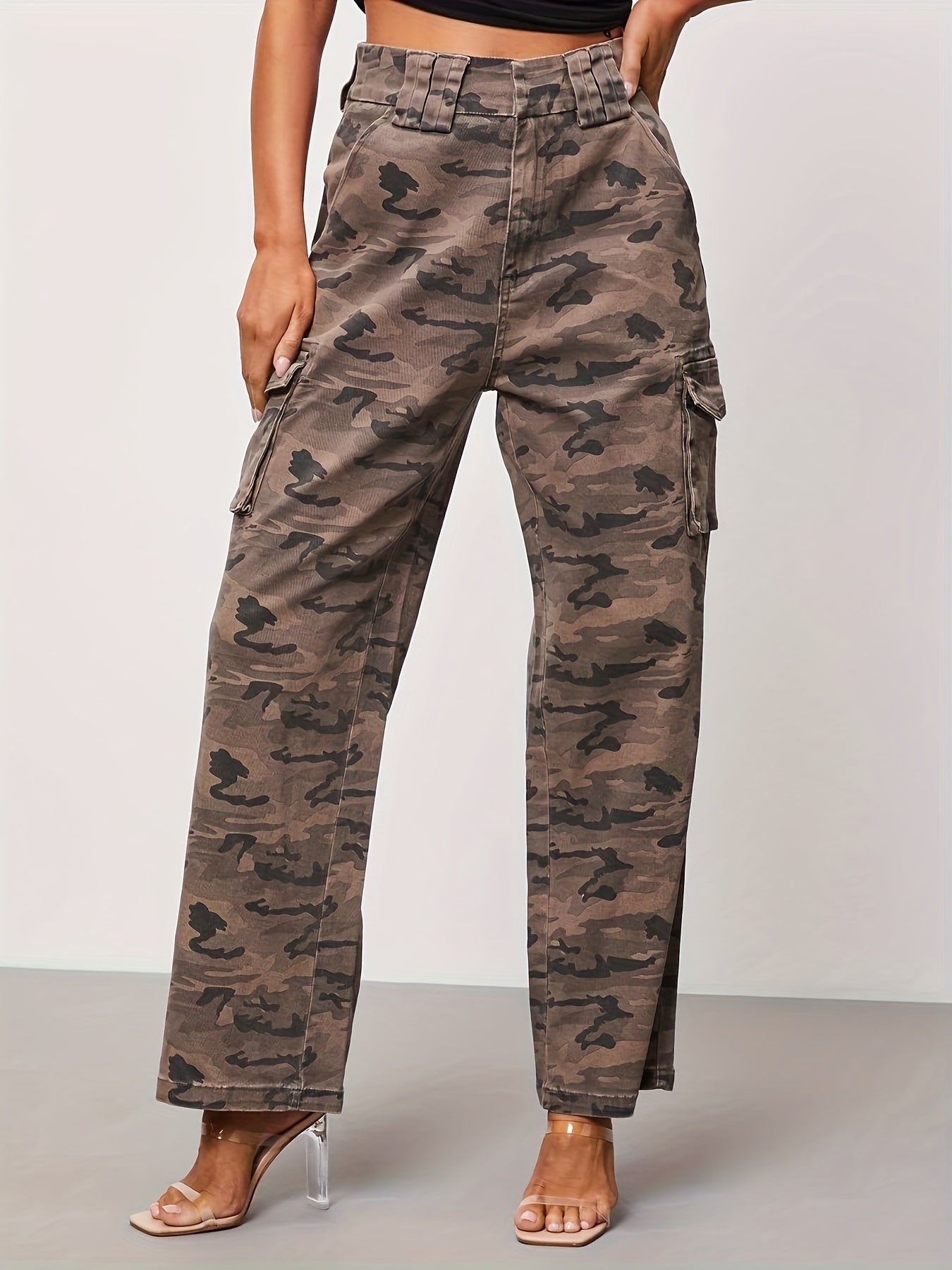 Women's Plus Camo High Rise Cargo Trousers