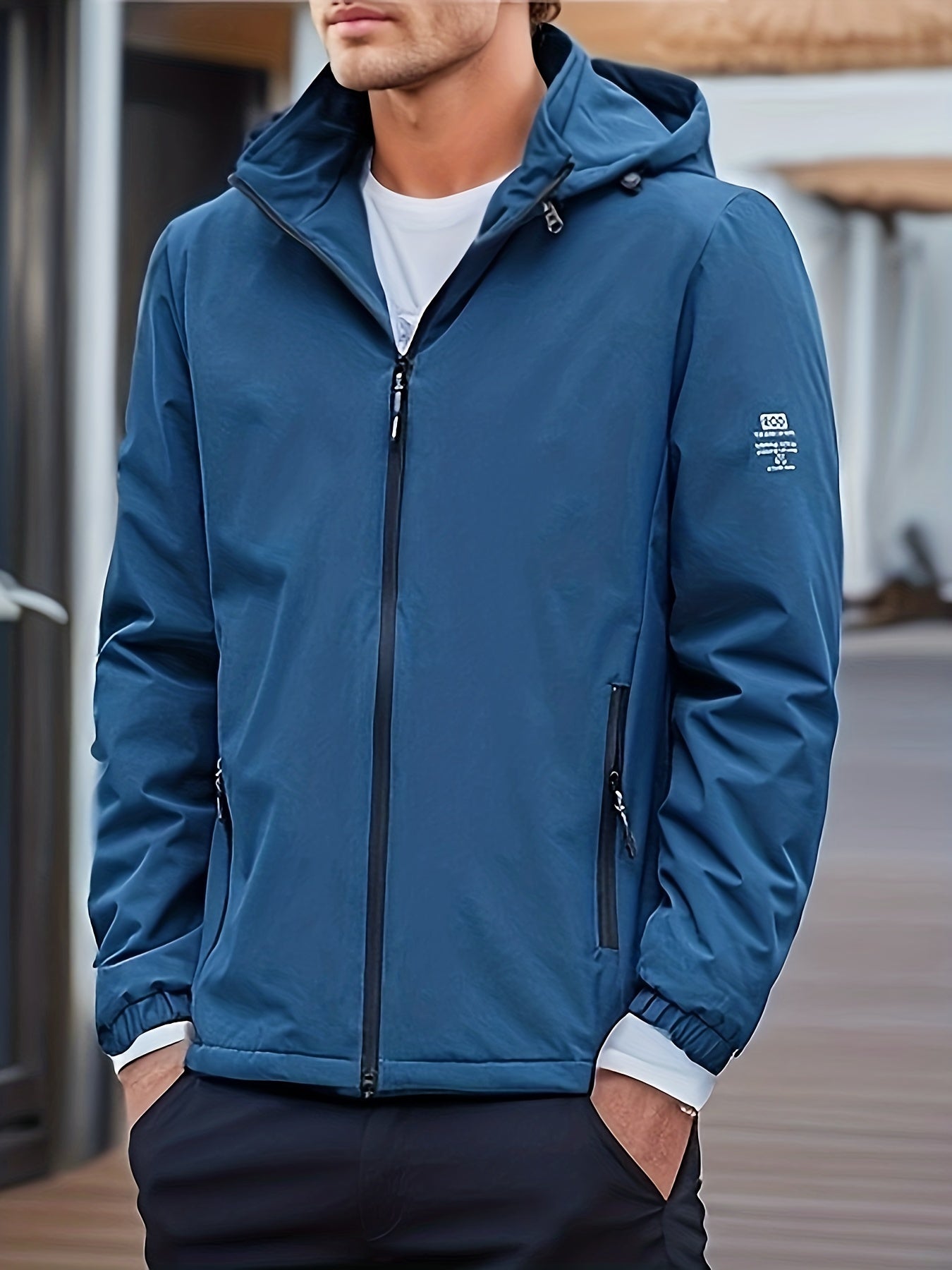 Hooded Windbreaker Jacket Men's Zip Up Coat for Outdoor Activities