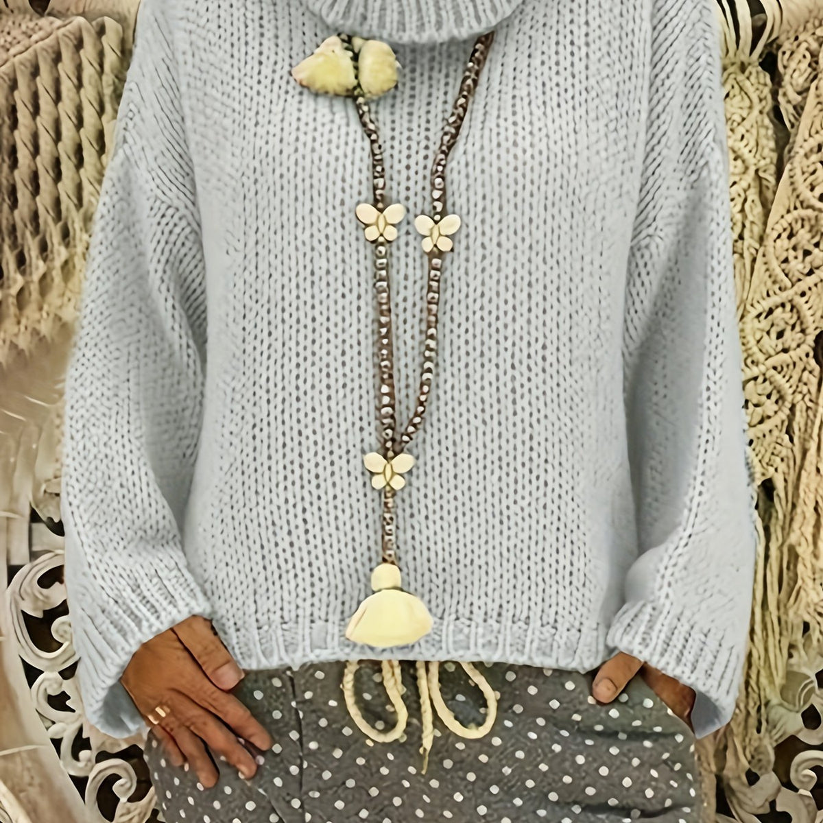  Casual Sweater Women's Plus Solid Knitted Long Sleeve Turtleneck Pullo