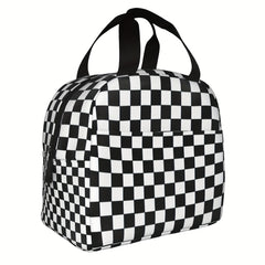 Chessboard & Plaid Print Insulated Lunch Bag