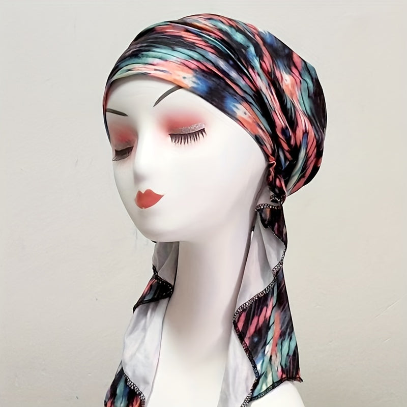 Vintage Tie Dye Print Turban Cap Boho Head Wraps Elastic Headscarf Women