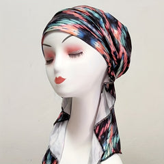 Vintage Tie Dye Print Turban Cap Boho Head Wraps Elastic Headscarf Women