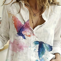  Tie Dye Butterfly Print Long Sleeve Blouse
