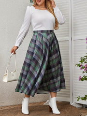  Retro Skirt Women's Plus Plaid Elastic A line Skirt