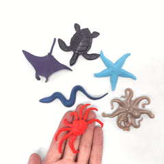 10pcs Soft Rubber Ocean Animal Models: Crab, Stingray, Starfish, Whale, Shark