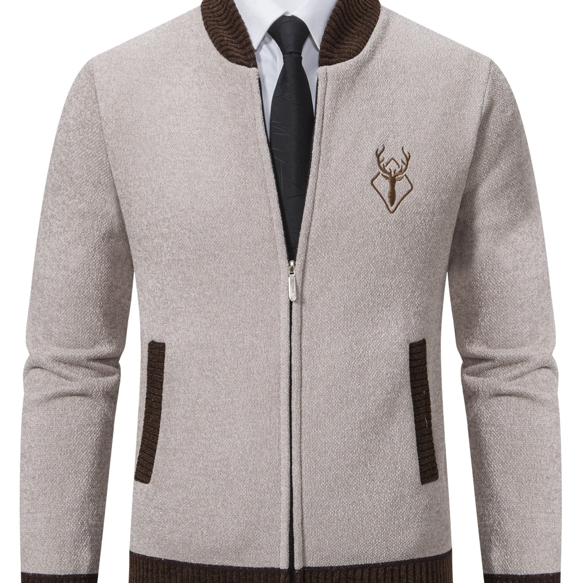Men's Deer Knitted Sweater, Slim Fit Cardigan