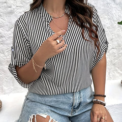  Striped Print Casual Blouse Women's Top