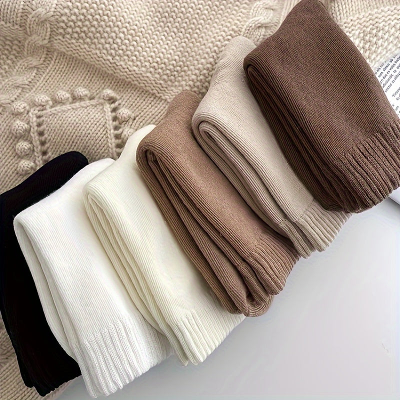 6 Pairs Ribbed Mid Tube Socks Women's Stockings