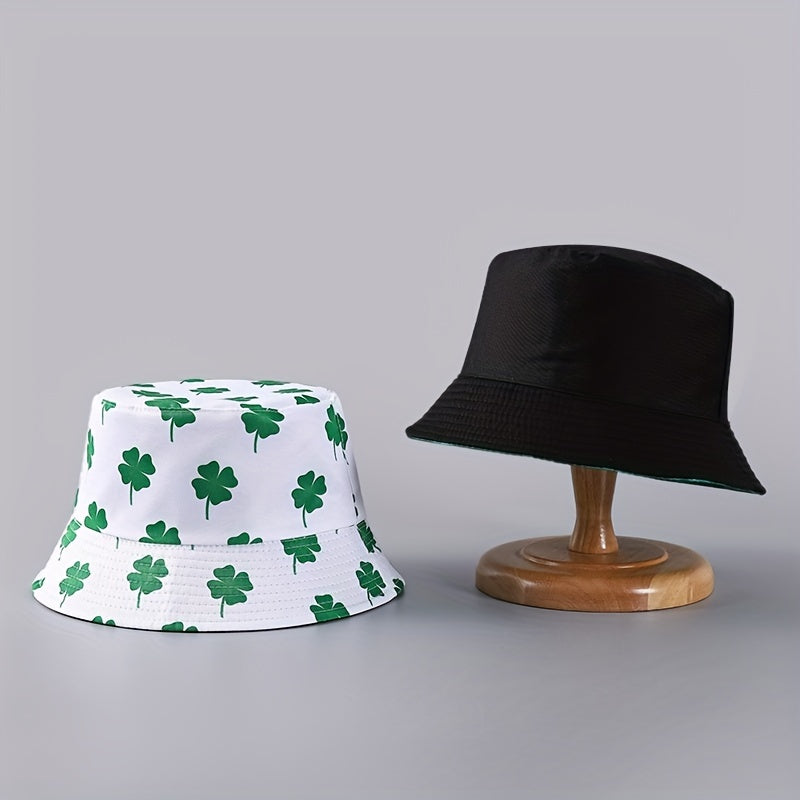 Lucky Clover Print Bucket Hat Reversible Green Couple Basin Hat