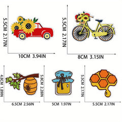 8pcs Cartoon Bee Sunflower Embroidered Patches Iron On Sew On Applique Patch DIY