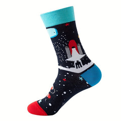 5 Pairs Cartoon Print Socks Soft Women's Mid Tube Stockings