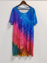  Tie Dye Boat Neck Pleated Midi Dress With Pockets