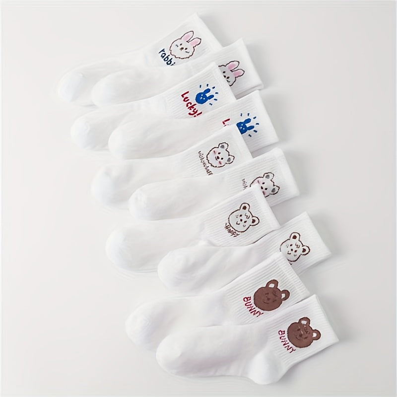 10 Pairs Bear & Bunny Print Mid Tube Socks for Women
