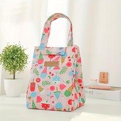 Flower Printed Insulated Lunch Bag - Reusable Aluminum Foil Lunch Box